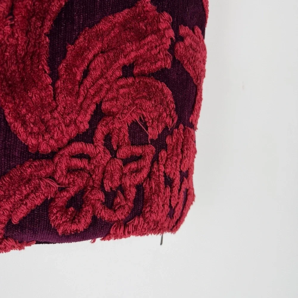 Pottery Barn Burgundy Red Damask Textured 22x22 Pillow Covers Set of 2